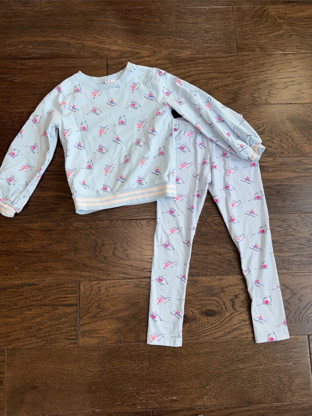 Janie and Jack Light Blue Pajama Set with Pink Surf Print